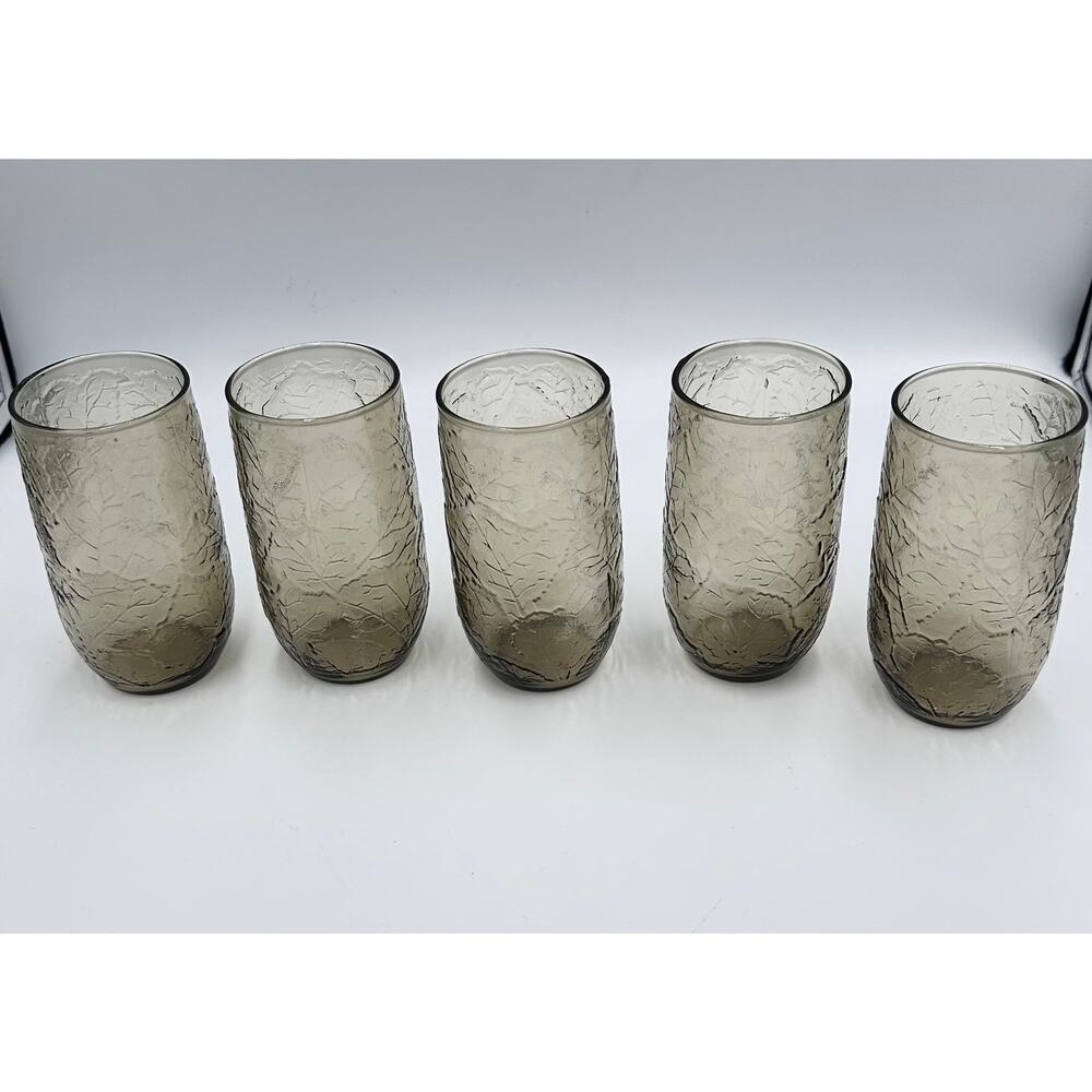 Anchor Hocking Vintage Brown Sherwood Crinkle Juice & Water Drinking Glasses 8pc - Picture 5 of 8